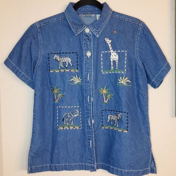 Vintage quizz petite animal SafariDenim shirt - Picture 3 of 9